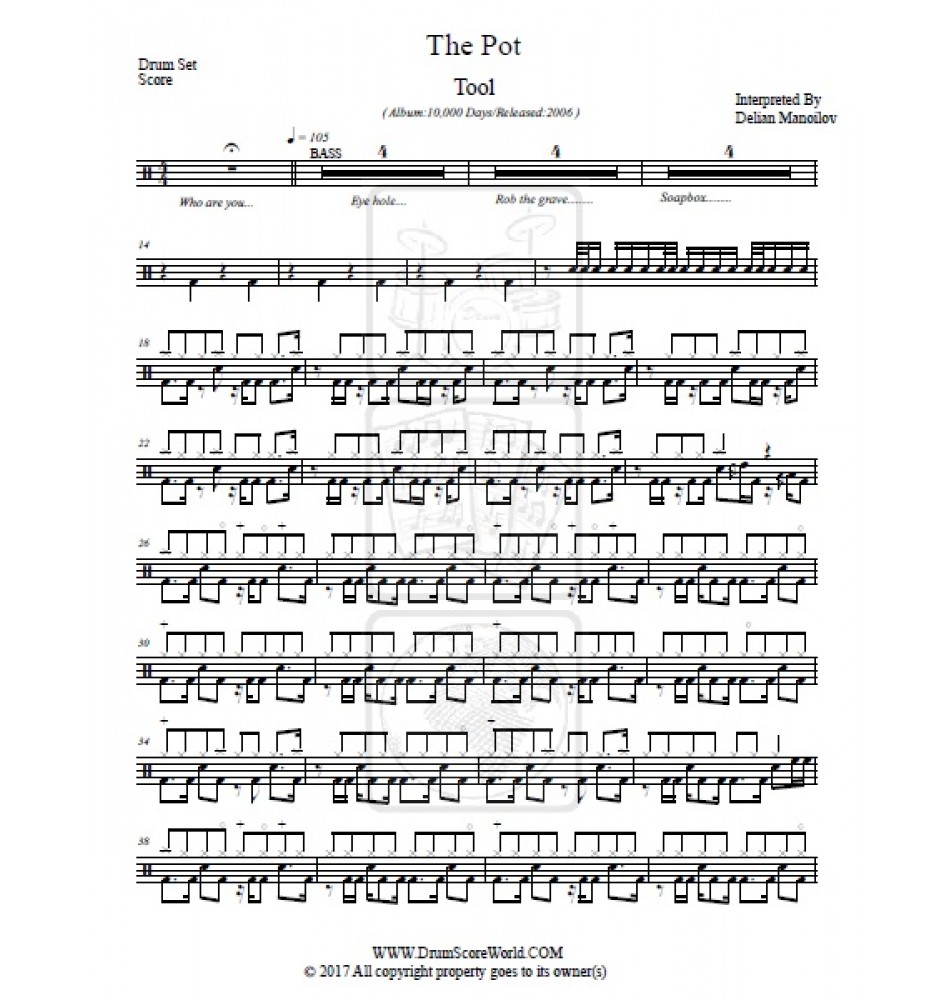 Tool The Pot Drum Scoredrum Sheetdrum Notedrum Transcriptionscore De Tambourpartitions 4909